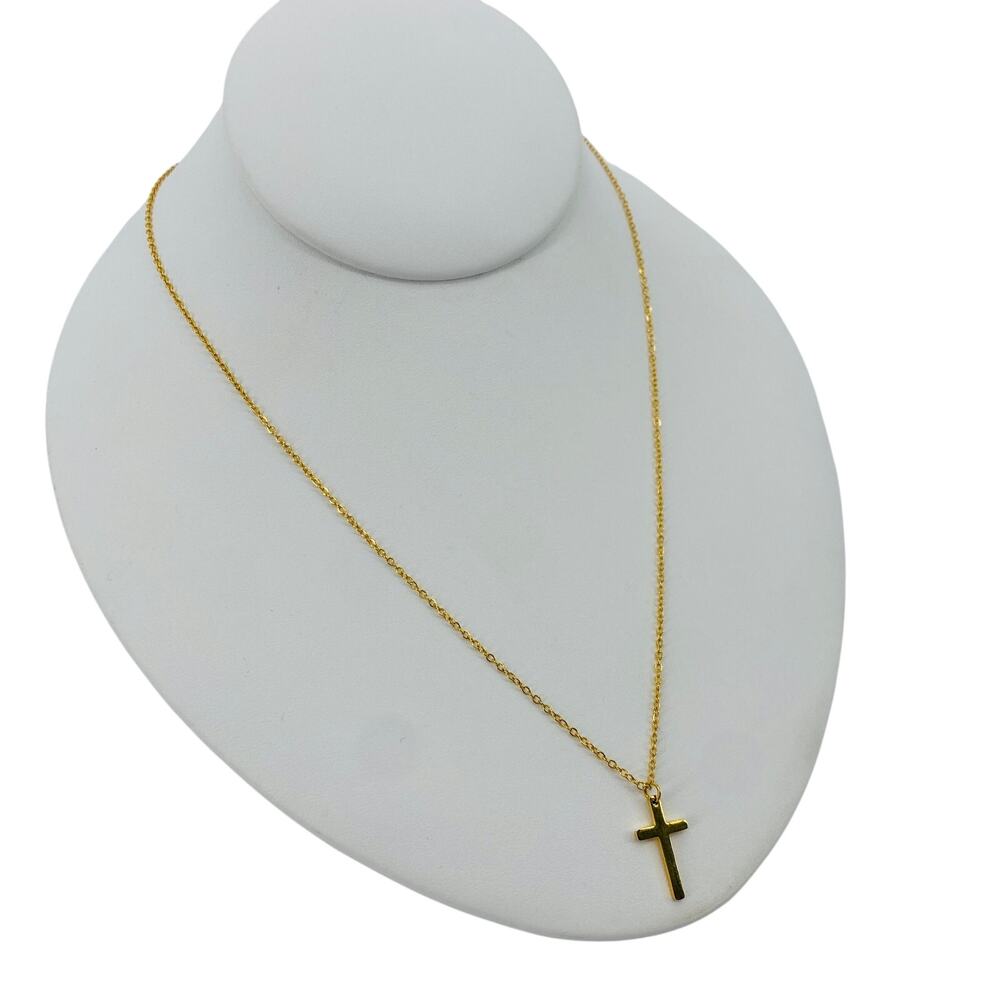 18K gold dainty chain cross necklace